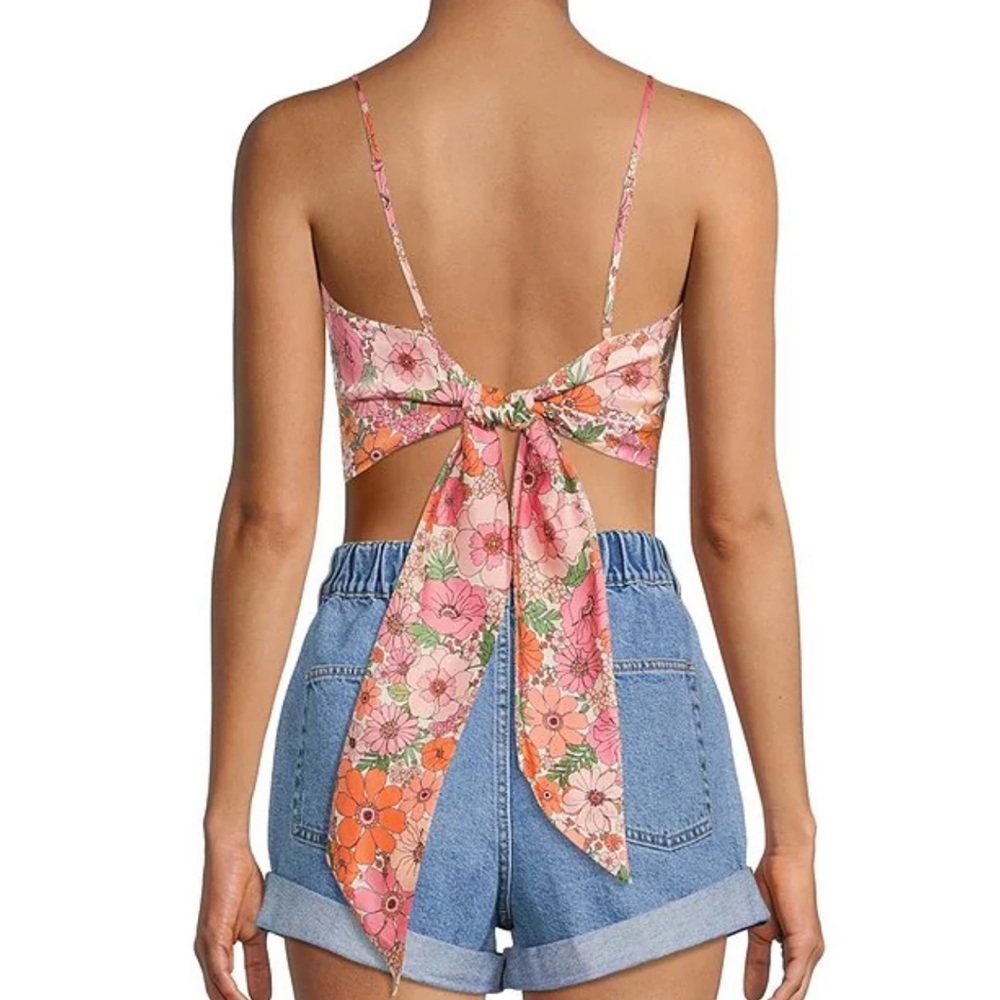 Gianni Bini Cathy Floral Print Square Neck Sleeveless Cropped Back Scarf Top